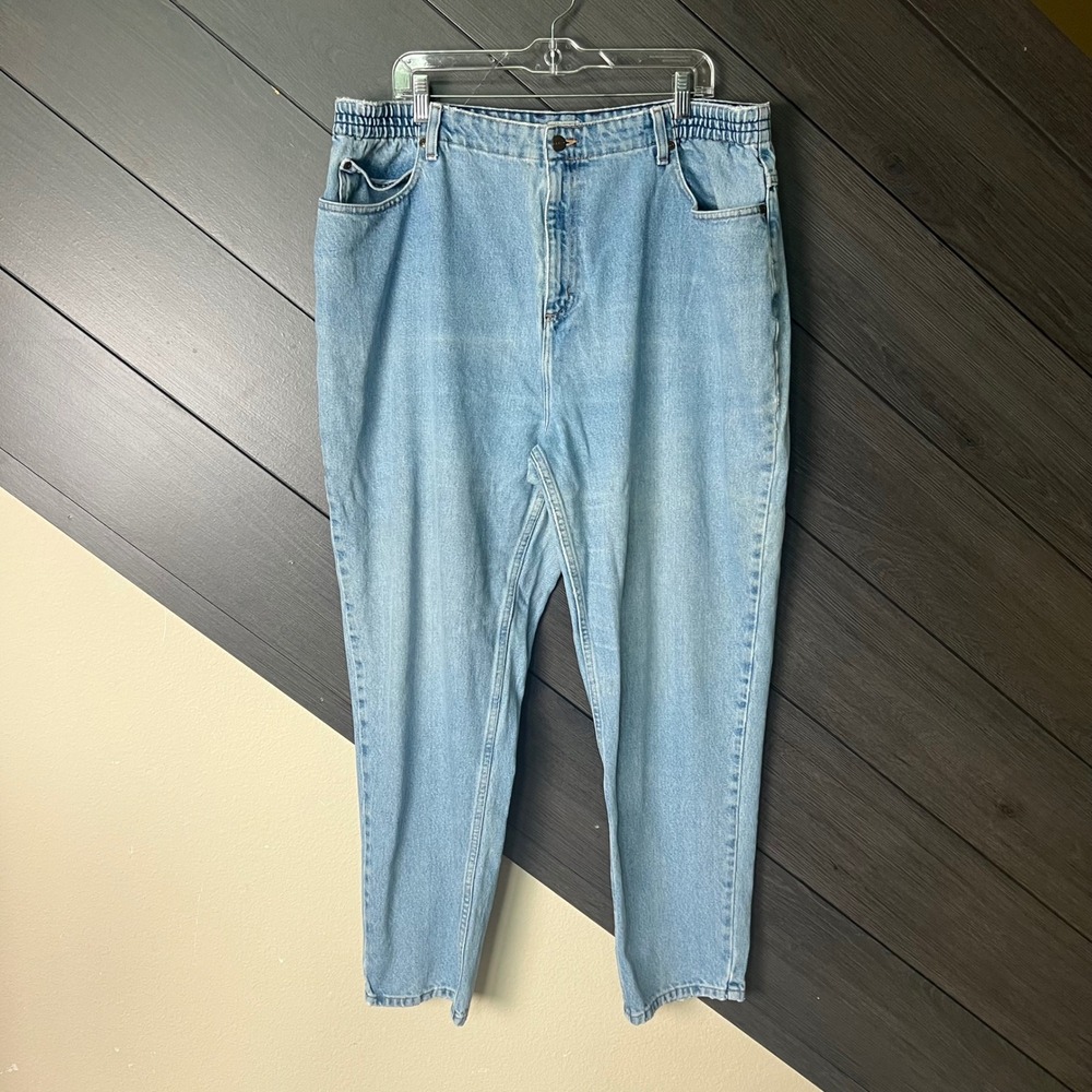 LL Bean‎ Women's Elastic Waist Mom Jeans Light Wash Denim Relaxed 20W Plus